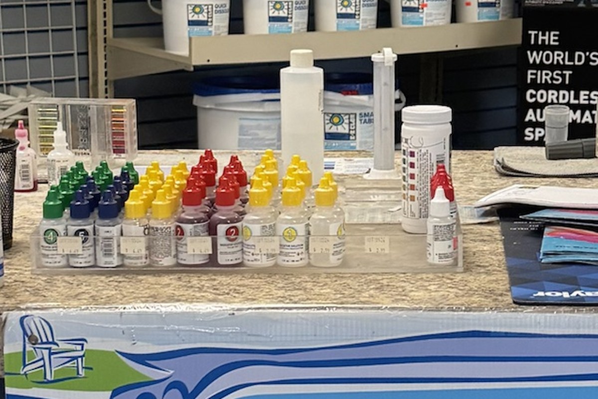 Water testing reagents and test kit on the store counter